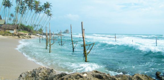 View of beach, Sri lanka. Hikkaduwa's beach  popular tourist destination.