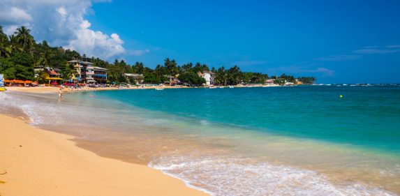 Unawatuna Beach, a beautiful sandy beach on the South Coast of Sri Lanka, Asia